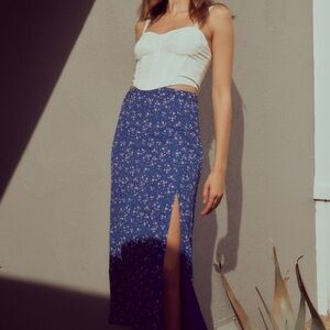 Lulus Blue Floral Midi Skirt